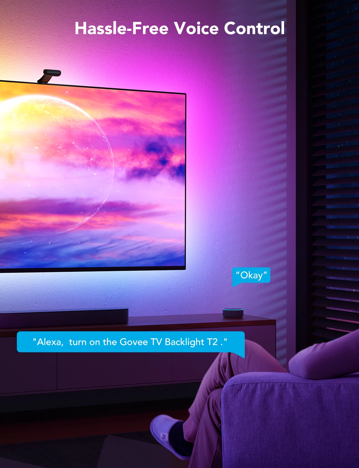 Ndriçim prapa TV Govee Envisual TV Backlight T2, për 75-85\", RGB, set me kamerë