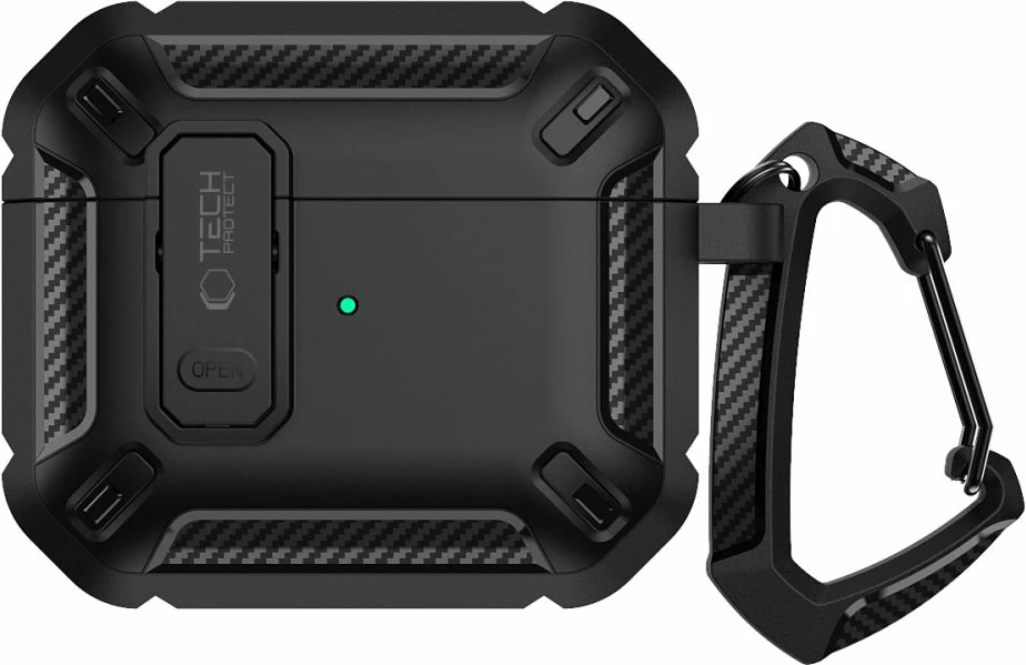 Mbështjellës Tech-Protect X-Carbo për AirPods Pro/Pro 2, me karabiner, i zi