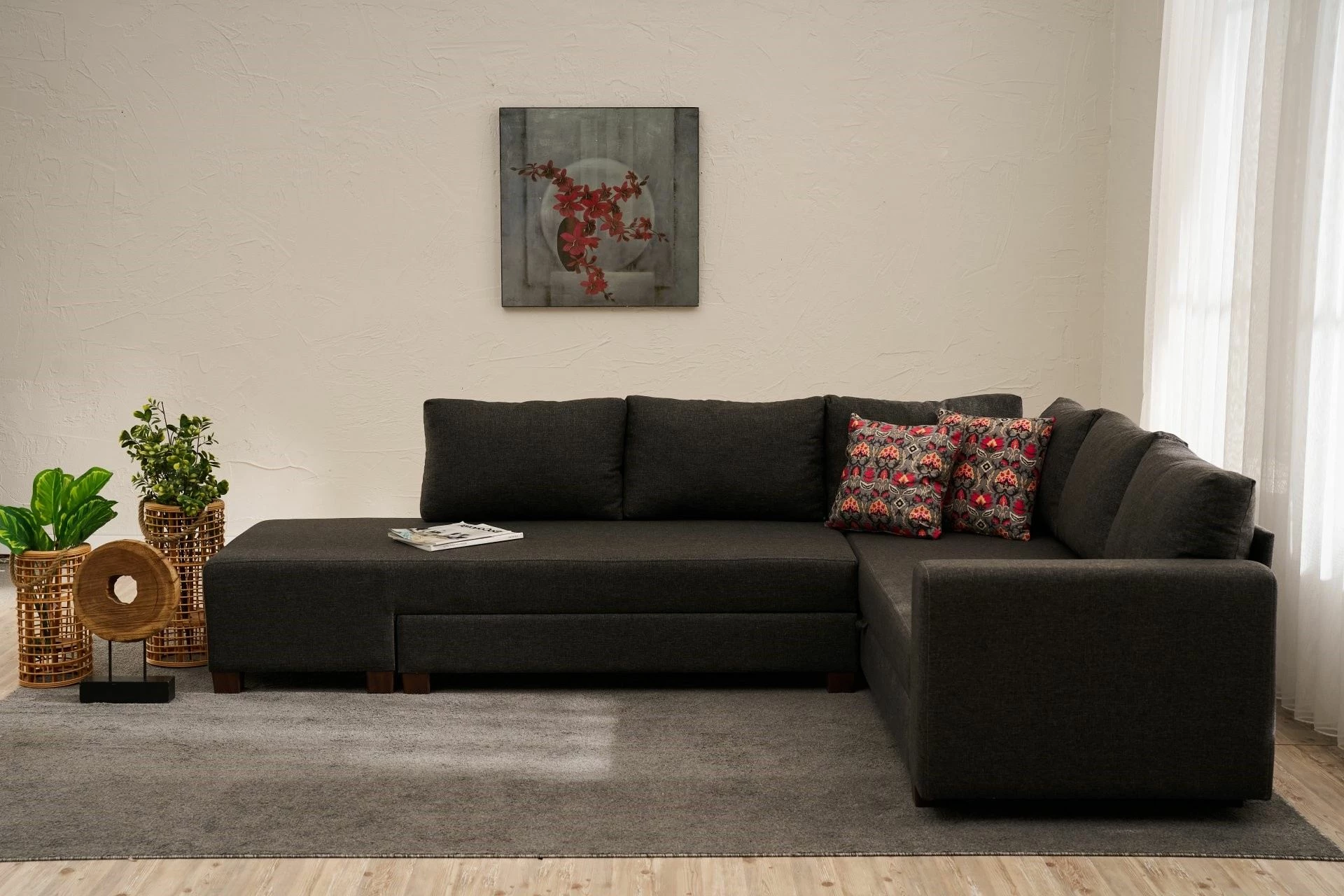 Kënd divan-krevat Atelier del Sofa, antracit, pjesa e majtë