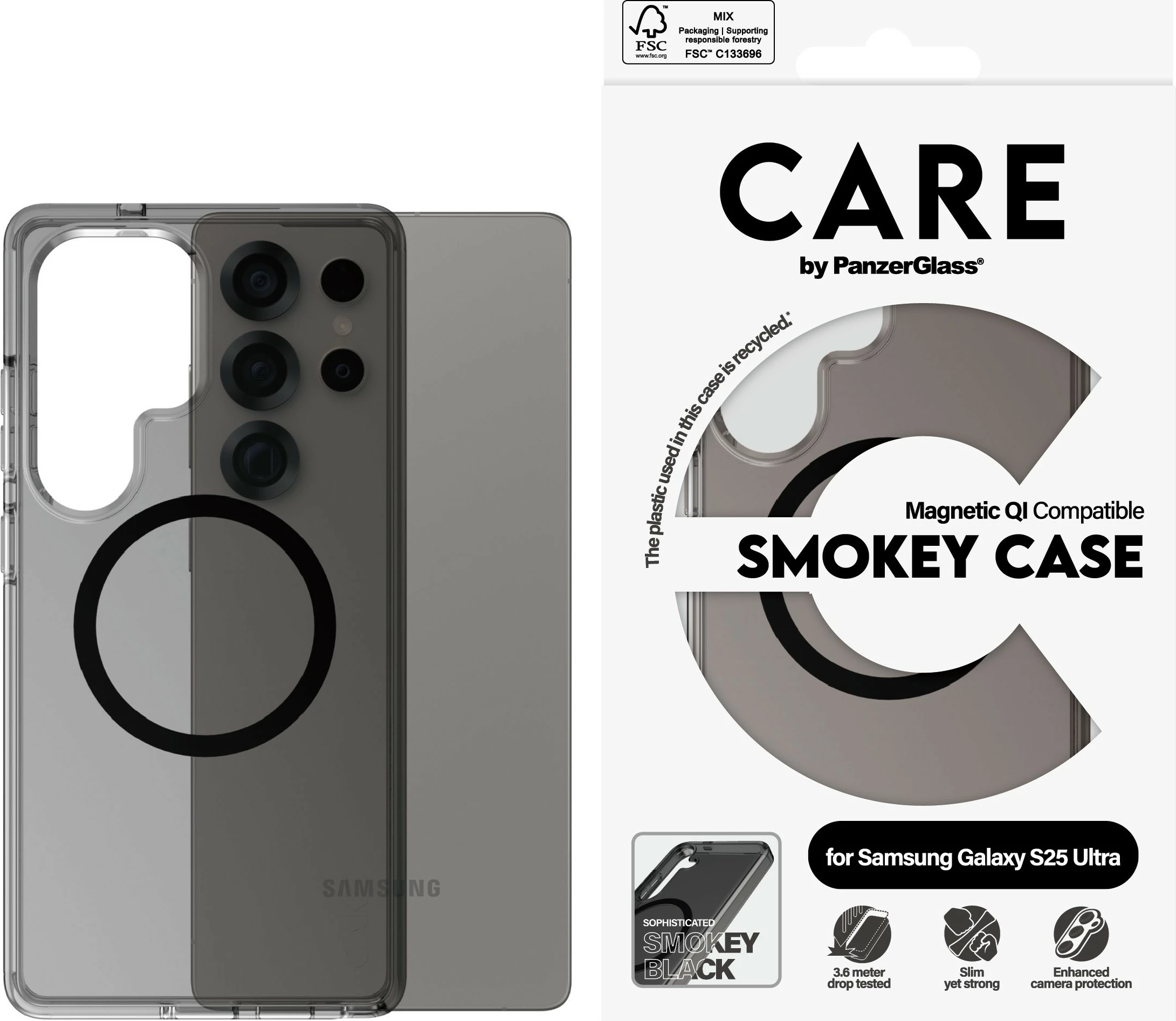 Mbështjellës PanzerGlass CARE Flagship, Galaxy S25 Ultra, QI Compatible, smokey/black
