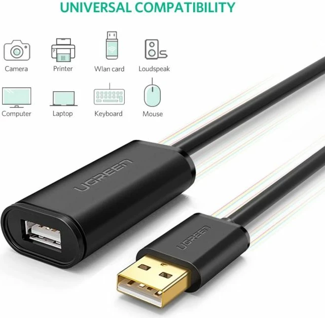 Kabllo zgjatuese USB 2.0 aktive UGREEN 10321 10 m me amplifikues sinjali, e zezë, box