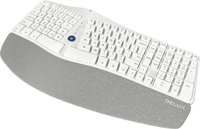 Tastierë ergonomike pa tela Delux GM901D, 107 taste, Bluetooth/2.4G, e bardhë