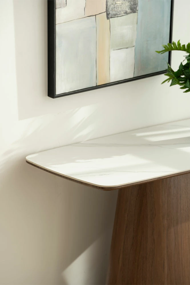 Konsol Totem, ngjyrë arre dhe e bardhë me model mermeri, 120x50x76cm