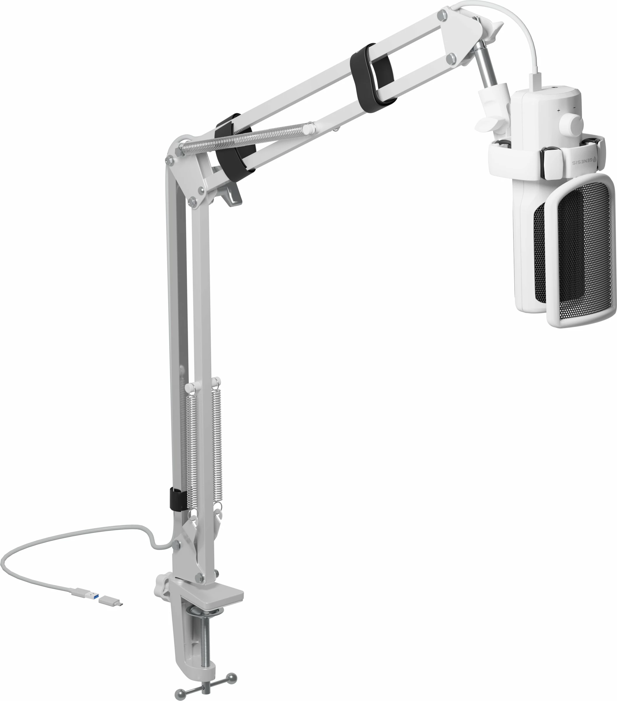 Mikrofon kondensator GENESIS Radium 251 (NGM-2355) USB-C, kardioid, RGB, set me krah dhe pop filter, i bardhë