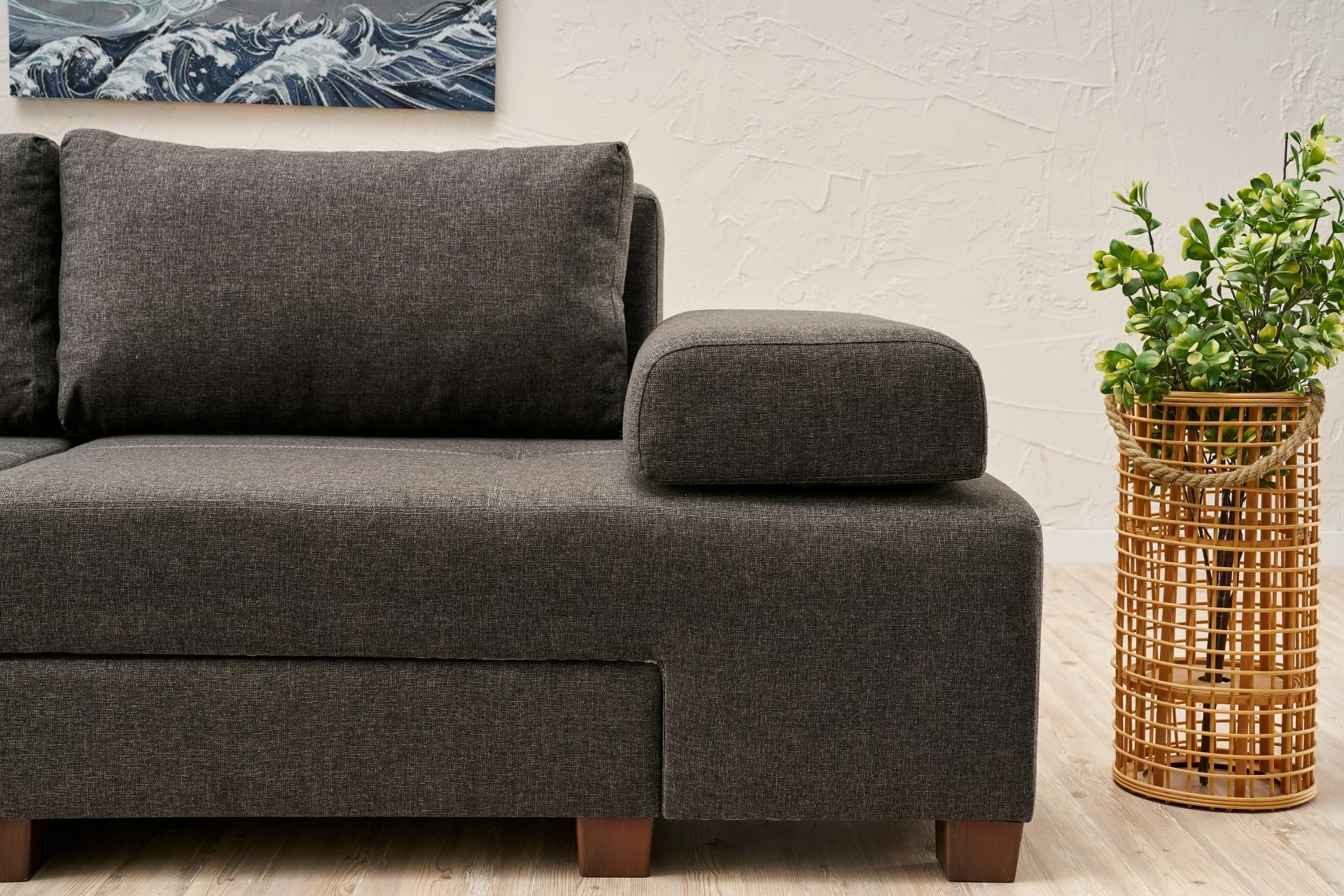 Krevat-sofa treshe, pëlhurë lino, ngjyrë antracit, Perenna