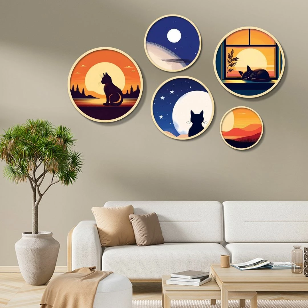 Set pikturash dekorative të kornizuara MDF, 5 copë, Wallity, Yats-32