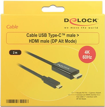 Kabllo USB-C në HDMI DeLOCK 85291, 2 m, 4K 60Hz, e zezë