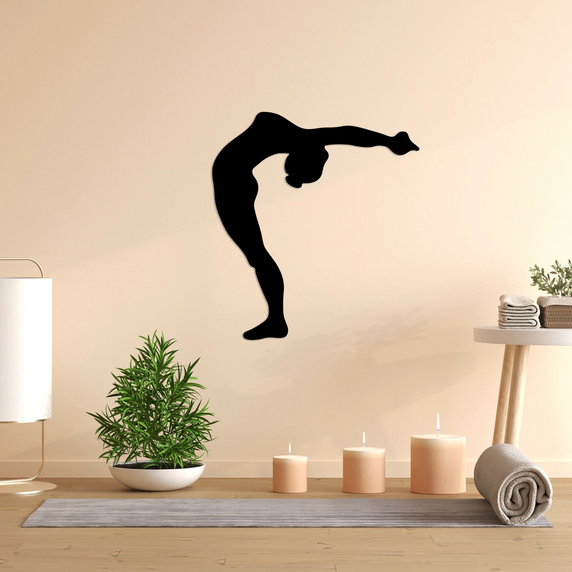 Aksesor dekorativ metalik për mur, Wallity, Yoga 21, ngjyrë e zezë, 50x55cm