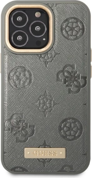 Mbështjellës Guess Peony Logo Plate për iPhone 13/13 Pro 6.1", MagSafe, Gri