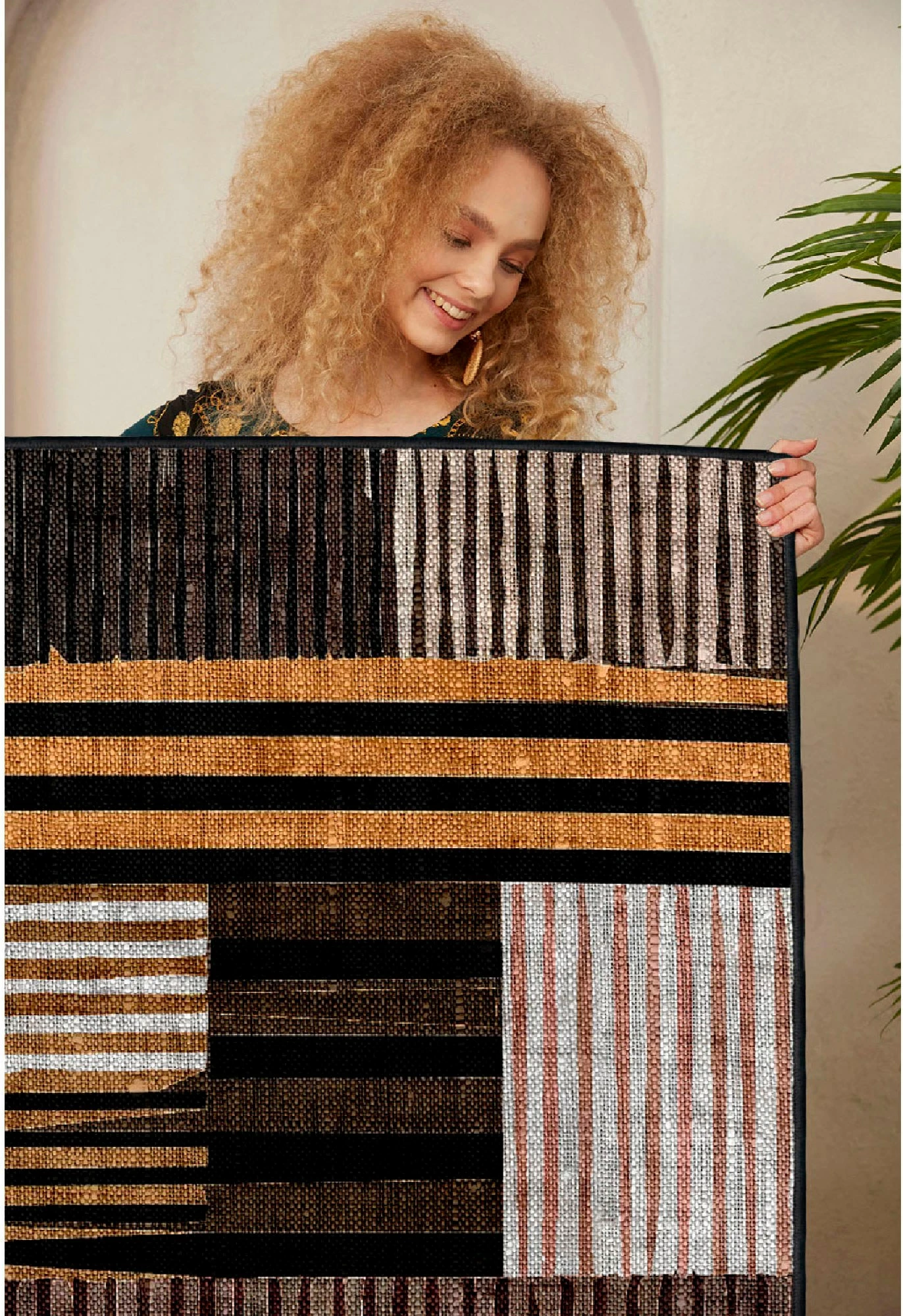 Qilim pambuku, ngjyra të bardhë, portokalli, kafe, e zezë, 160x230cm, Conceptum Hypnose, Woosonıl096