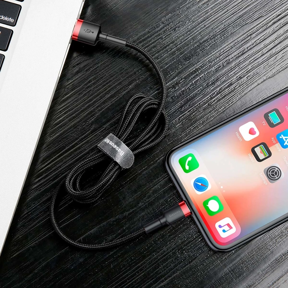 Kabllo Baseus Cafule CALKLF-B19 USB-A në Lightning, 1m, e zezë/kuqe