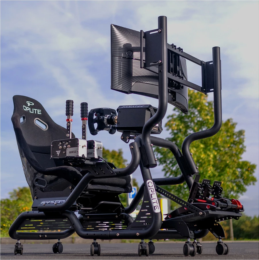Kit mbajtëse flight sim Oplite GTR S3/S8 Full Force, kompatibil me Thrustmaster HOTAS dhe Logitech/Saitek, i zi