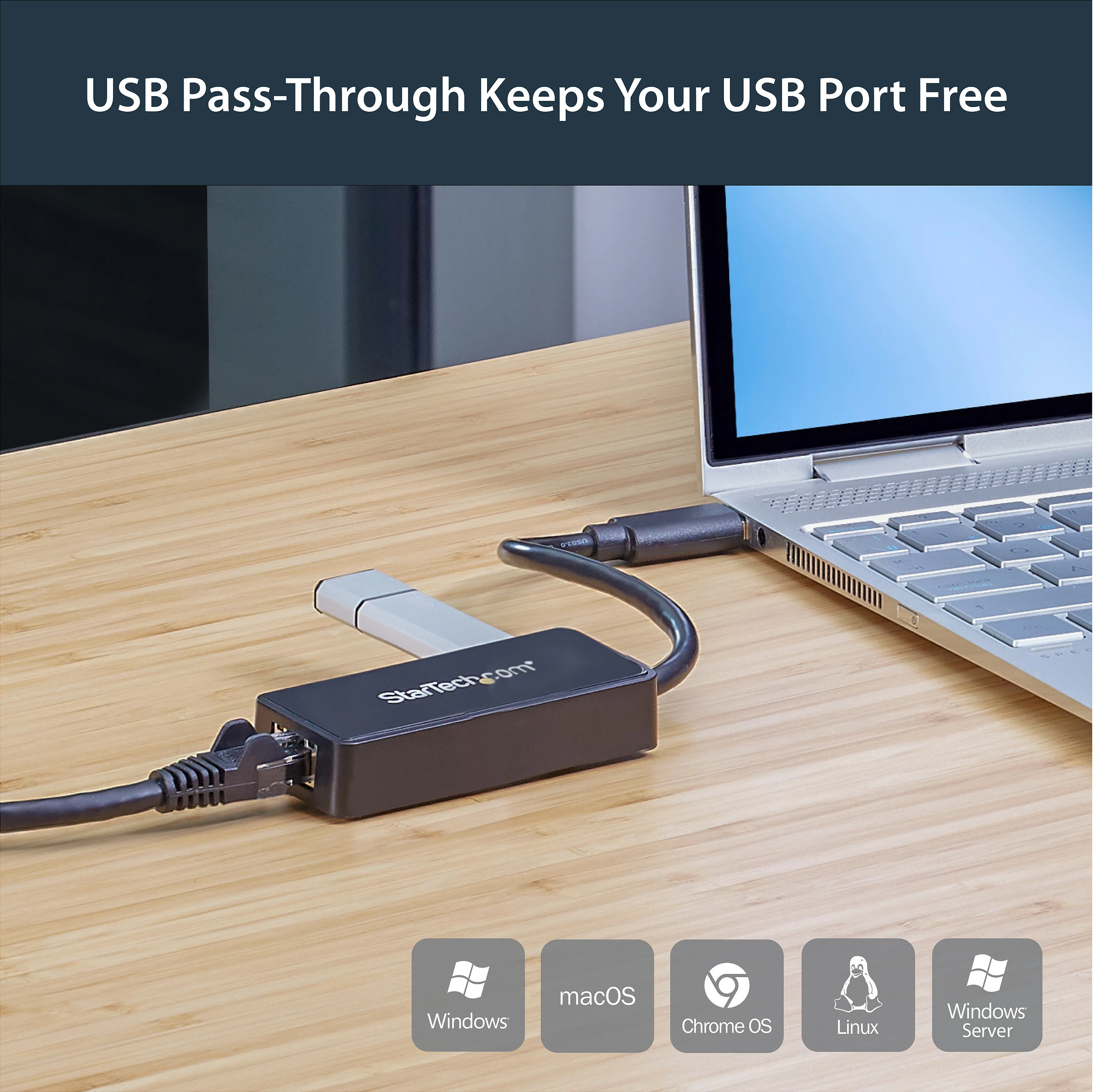 Adapter USB 3.0 në Gigabit Ethernet StarTech USB31000SPTB, me port USB pass-through, i zi