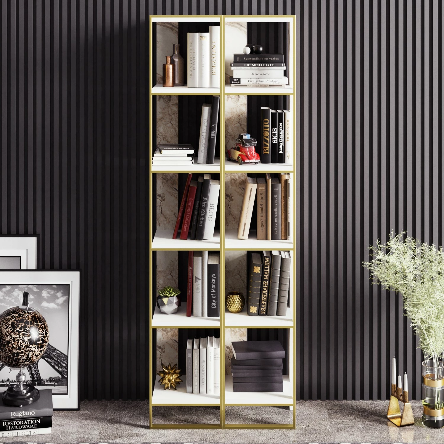 Raft librash Hanah Home, Polka 2, i bardhë dhe i artë (2 copë)