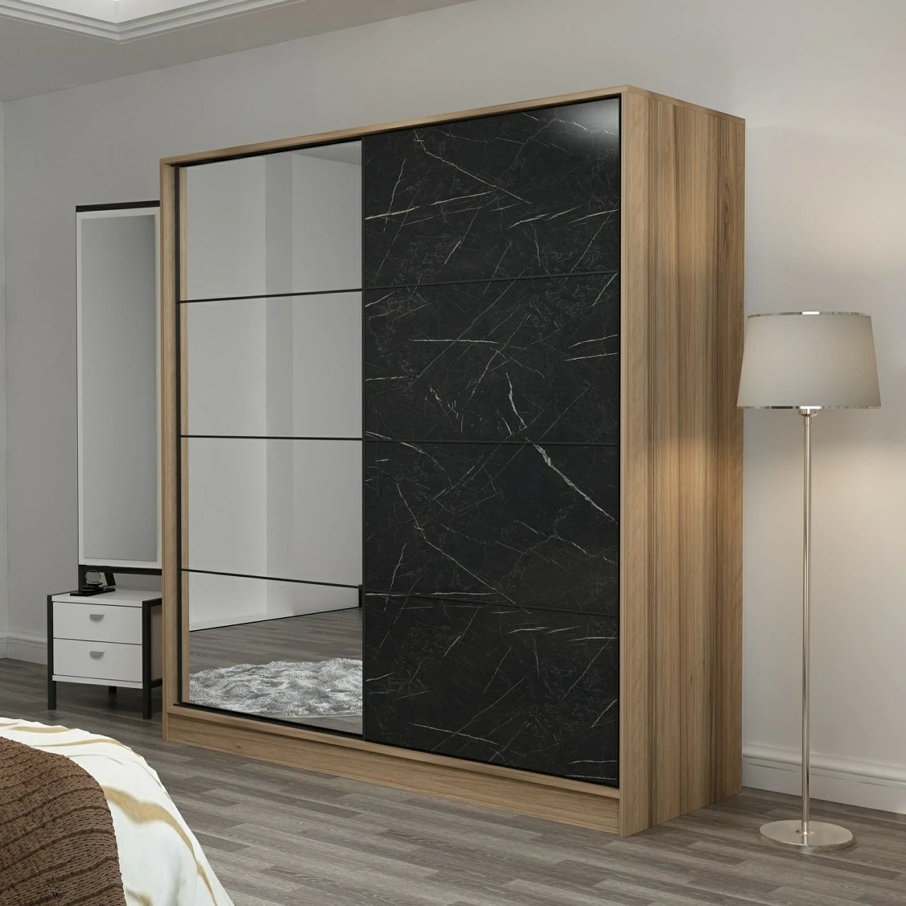 Dollap Skye Decor, ngjyrë dore dhe e zezë, 180x190x52cm