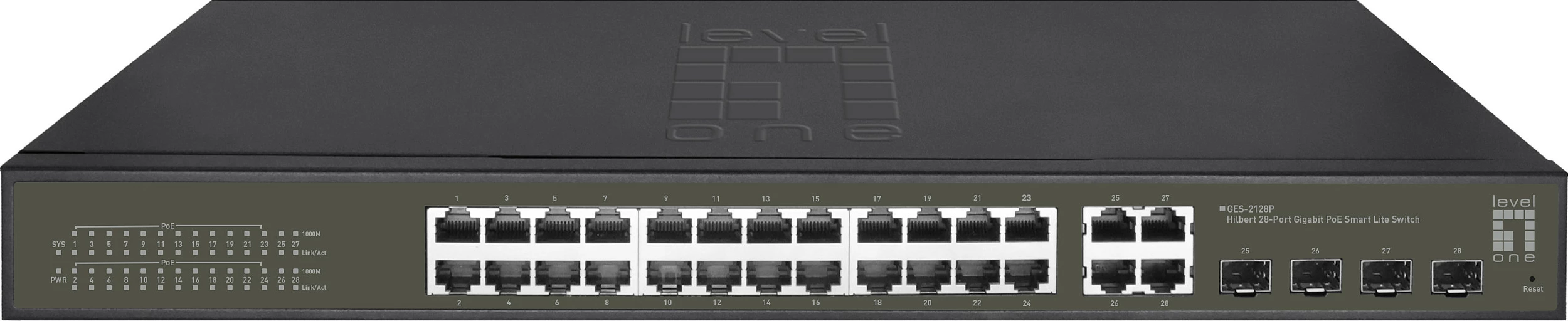 Switch LevelOne Hilbert 28-Port Gigabit PoE Smart Lite, 24 PoE, 4 x SFP/RJ45 Combo