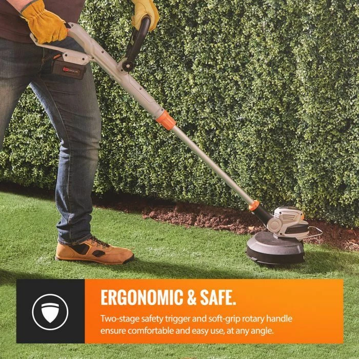 Trimer bari pa kabllo VONHAUS 3500229 40V, diametër prerje 300 mm, shtyllë teleskopike 96.5–131.5 cm, me karikues, gri/portokalli