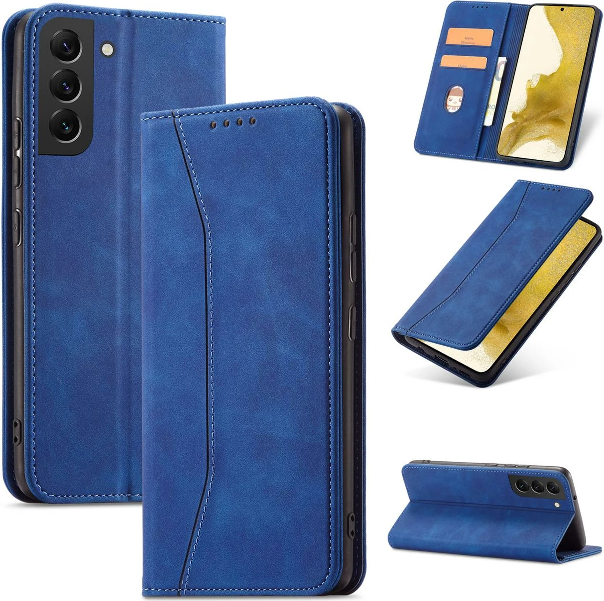 Mbështjellës Hurtel Magnet Fancy Case për Samsung Galaxy S22+, portofol, blu