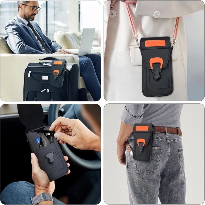 Mbështjellës telefoni BLACKVIEW C01 holster/pouch mbrojtës rezistent ndaj goditjeve, i papërshkueshëm nga uji, deri 185 x 90 x 30 mm, me kordë dhe kapëse, zi/portokalli