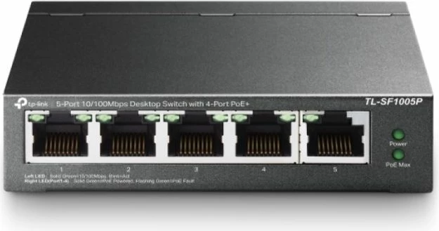Switch TP-LINK TL-SF1005P 5-port 10/100Mbps me 4-Port PoE+ 67W, i zi
