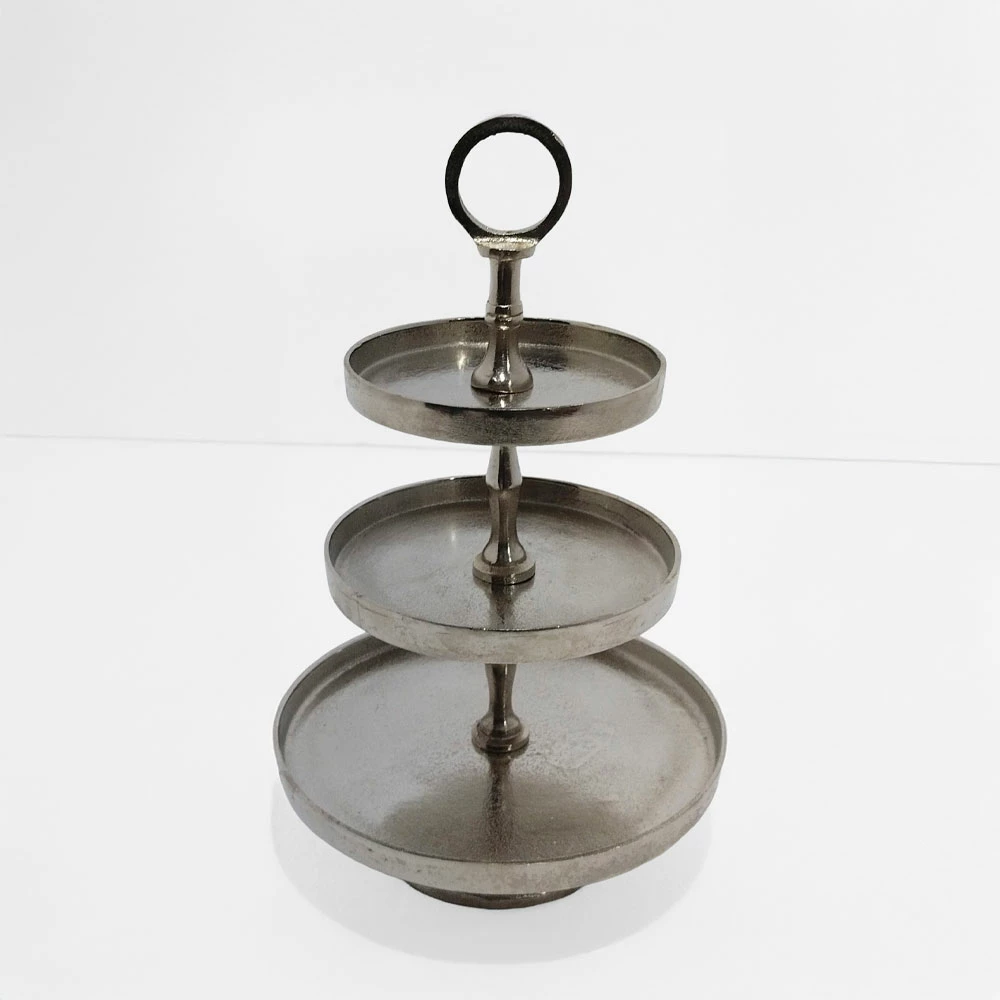 Stendë servirëse 3 nivele, alumin, argjend, 22x22x36cm