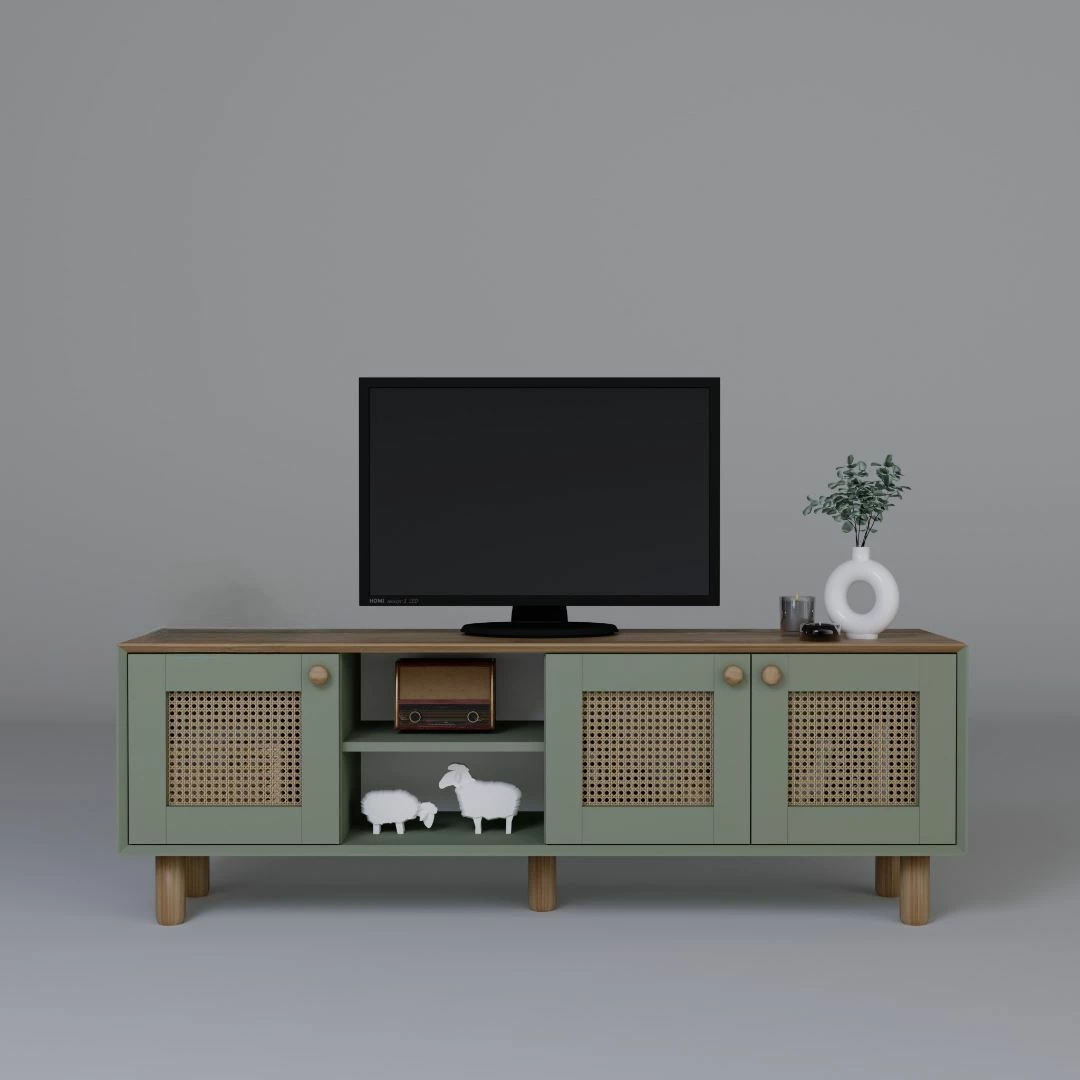 Komodë për TV, stil bohemian, ngjyrë e gjelbër, Skye Decor, 1600-142