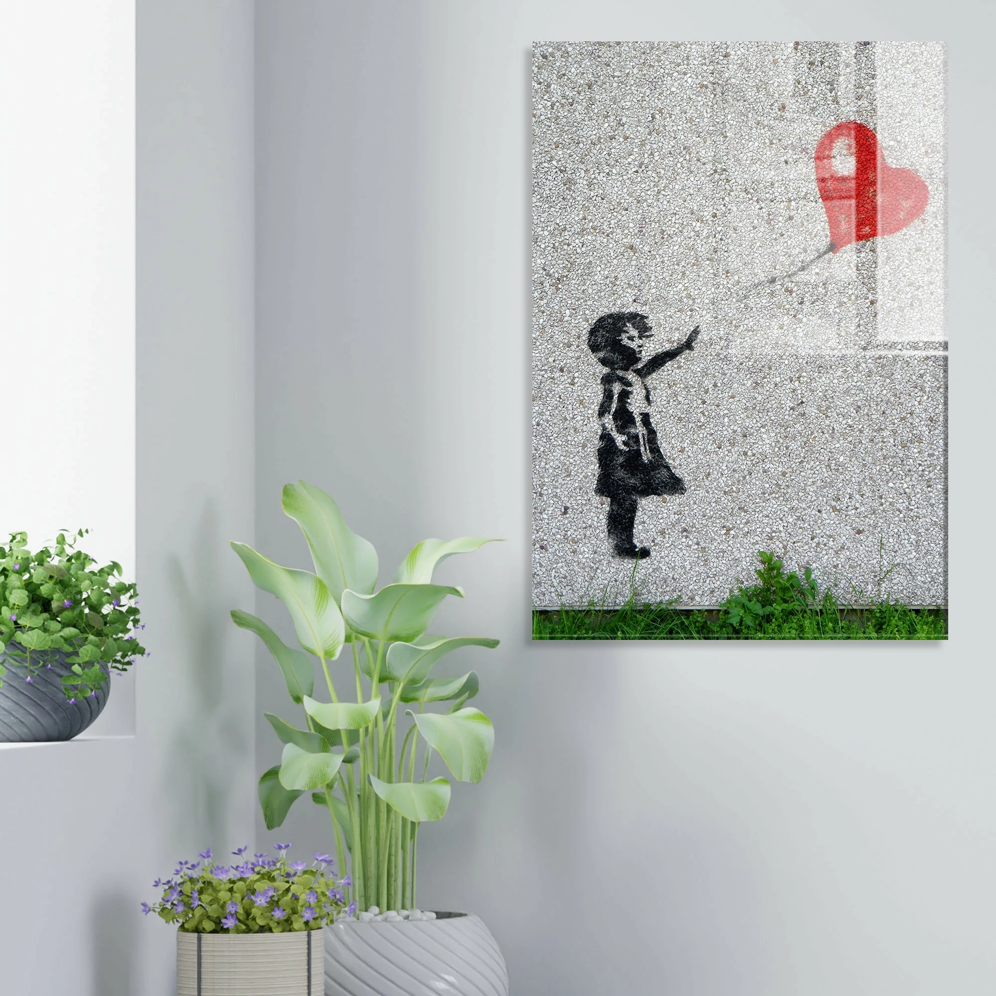 Pikturë dekorative prej xhami të temperuar, Banksy, shumëngjyrëshe, 30x45cm, UV-017