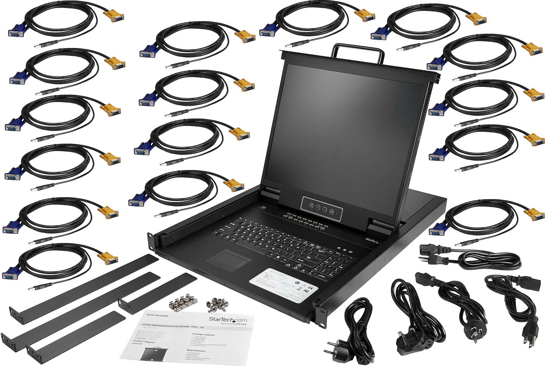 Konzolë KVM rackmount StarTech RKCONS1916K, 16-port, LCD 19", USB/VGA, e zezë