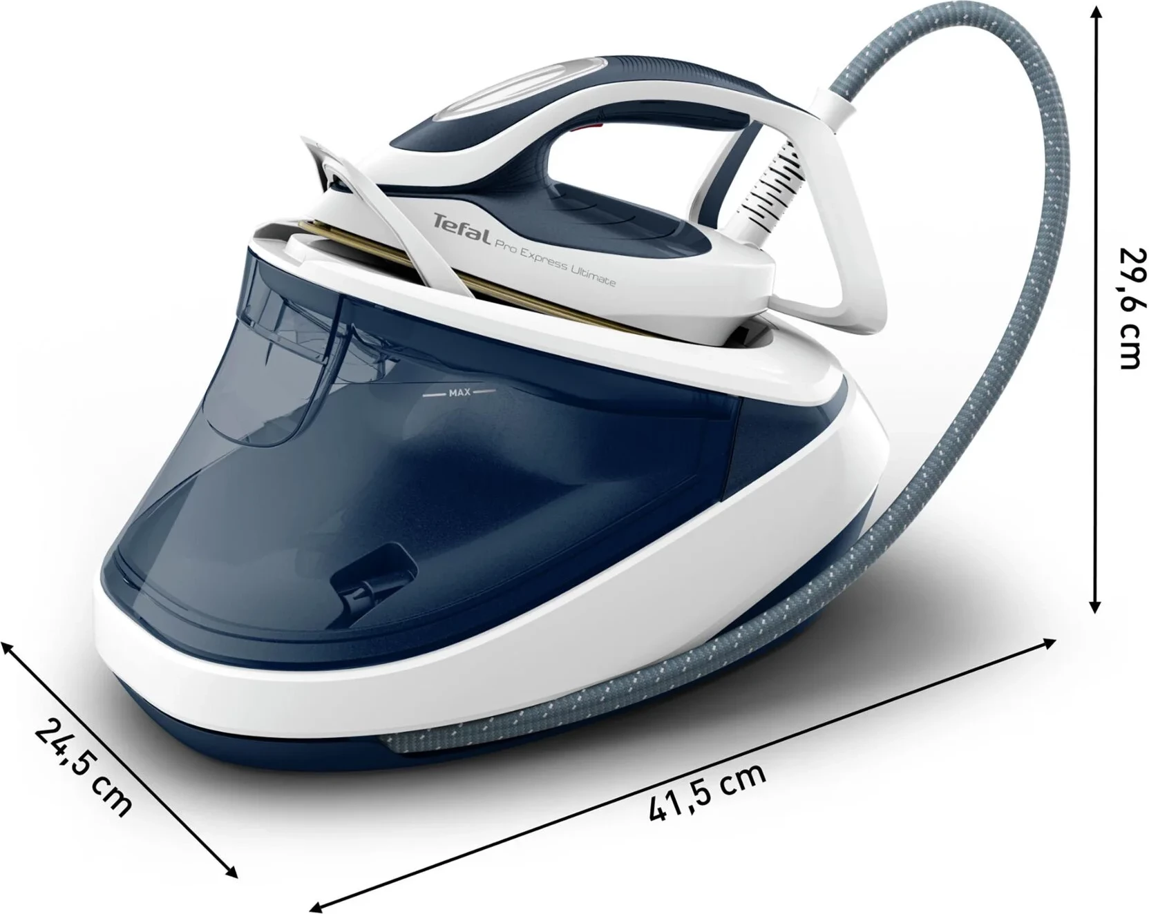 Hekur me gjenerator avulli, Tefal Pro Express Ultimate II GV9712E0, 3000W 7.7 bar, shtytje avulli 590 g/min, bardh e kaltër