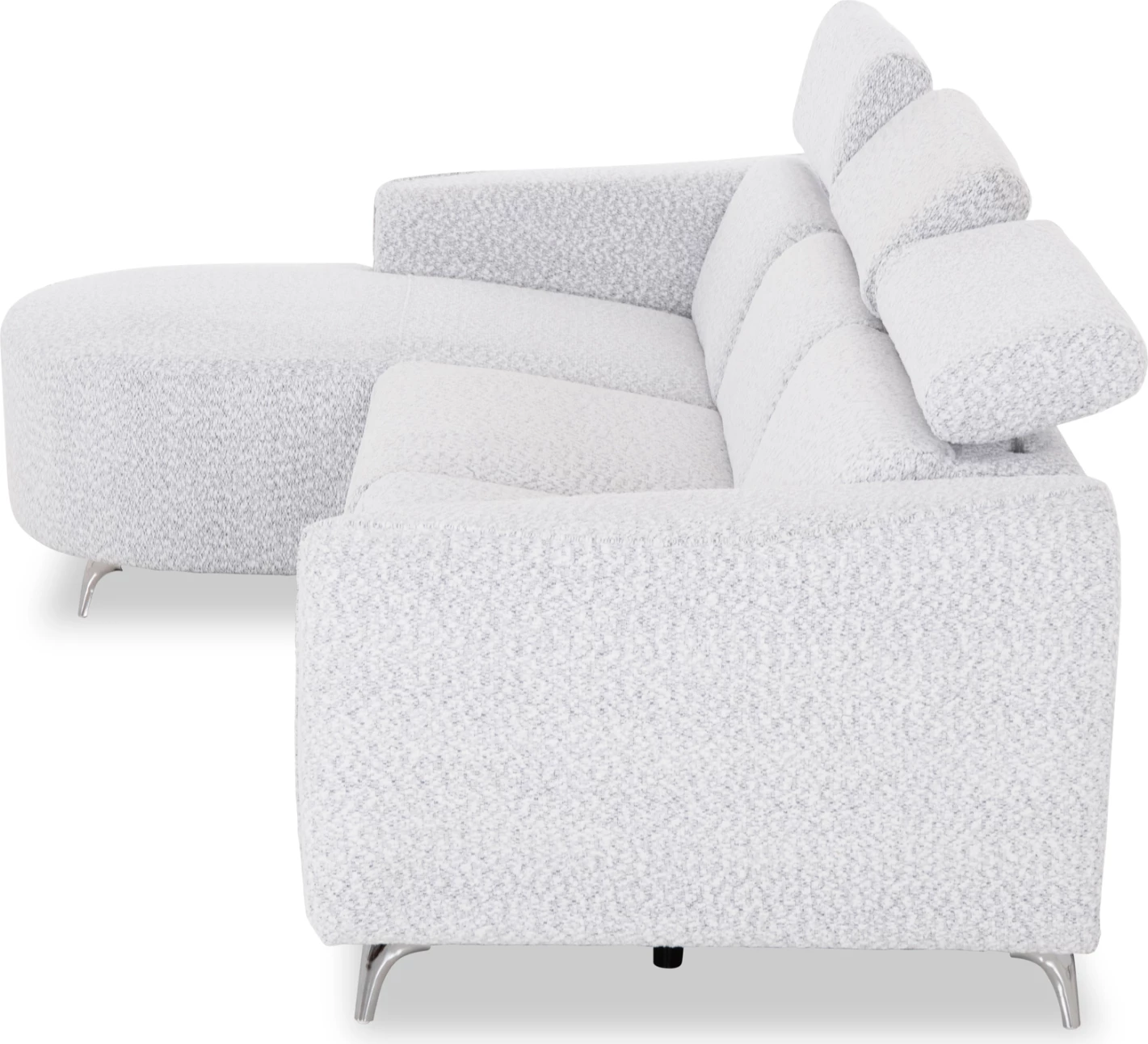 Këndore e majtë treshe me recliner Valente, material teddy, ngjyrë gri e çelët, CD3317.01L, 275x160x104cm
