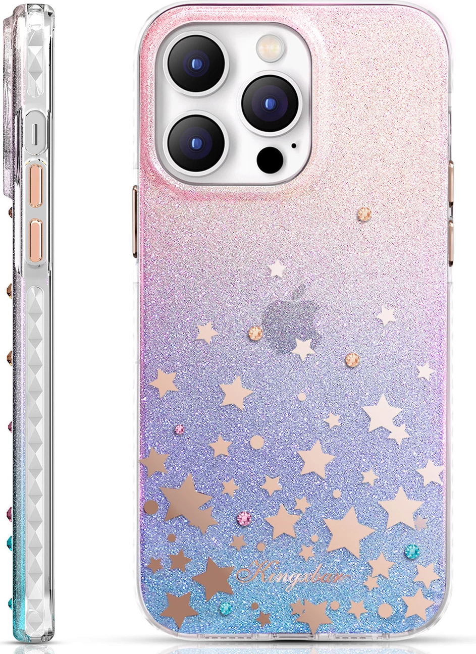 Mbështjellës Kingxbar Heart Star Series për iPhone 14 Plus, TPU, vjollcë/rozë me shkëlqim
