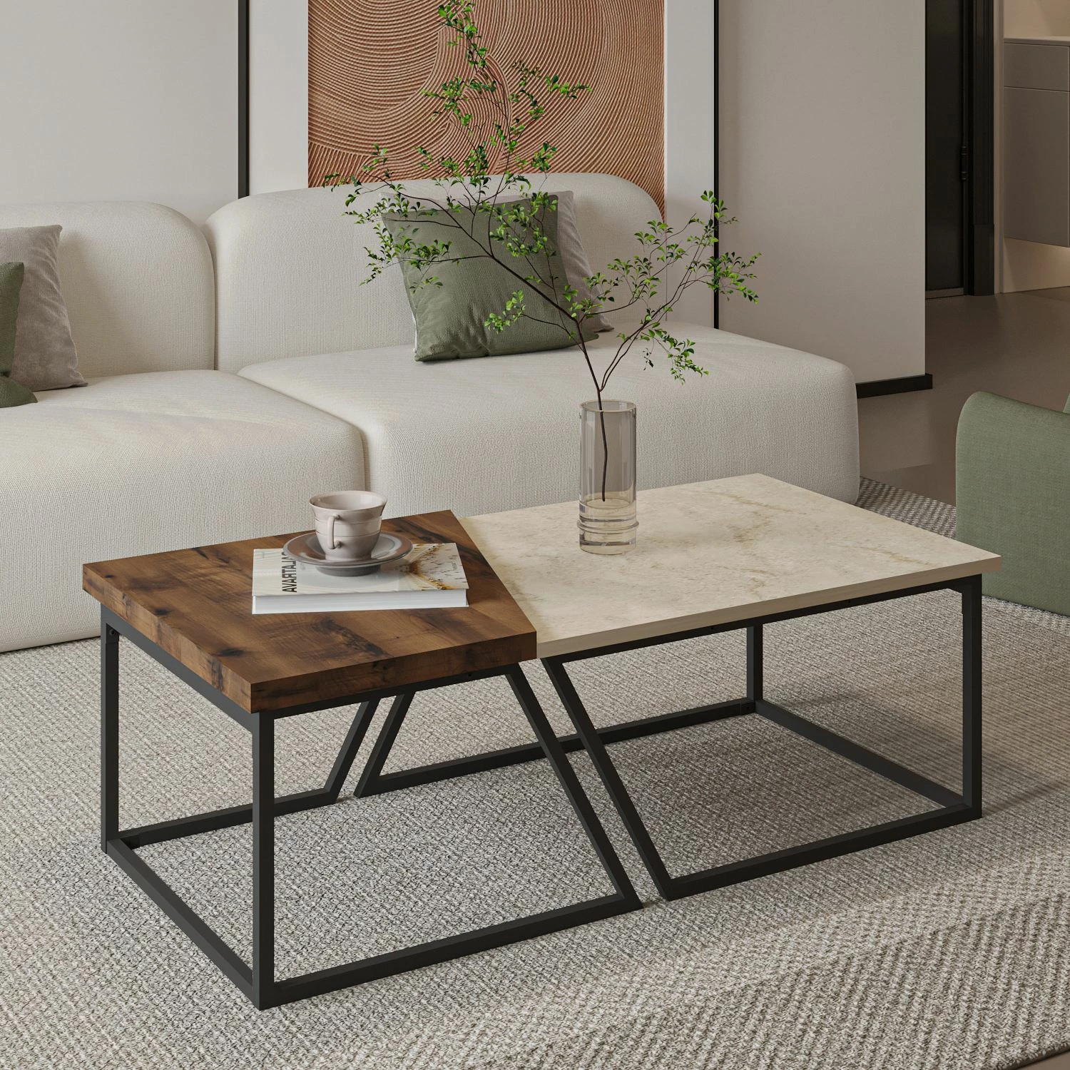 Set tavolinash kafeje Skye Decor, Verona P0024623, travertin, arrë rustike
