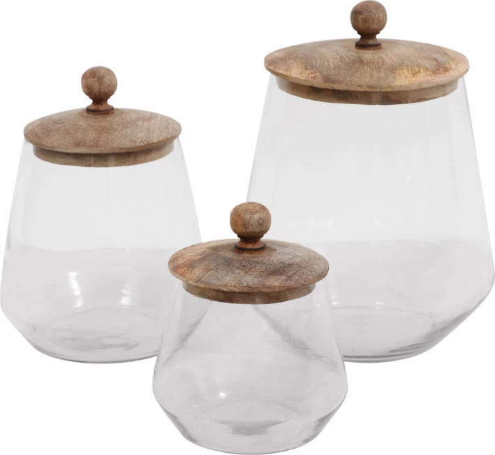 Kavanoz ruajtës me kapak, qelq, kapak druri, 14x14x20cm