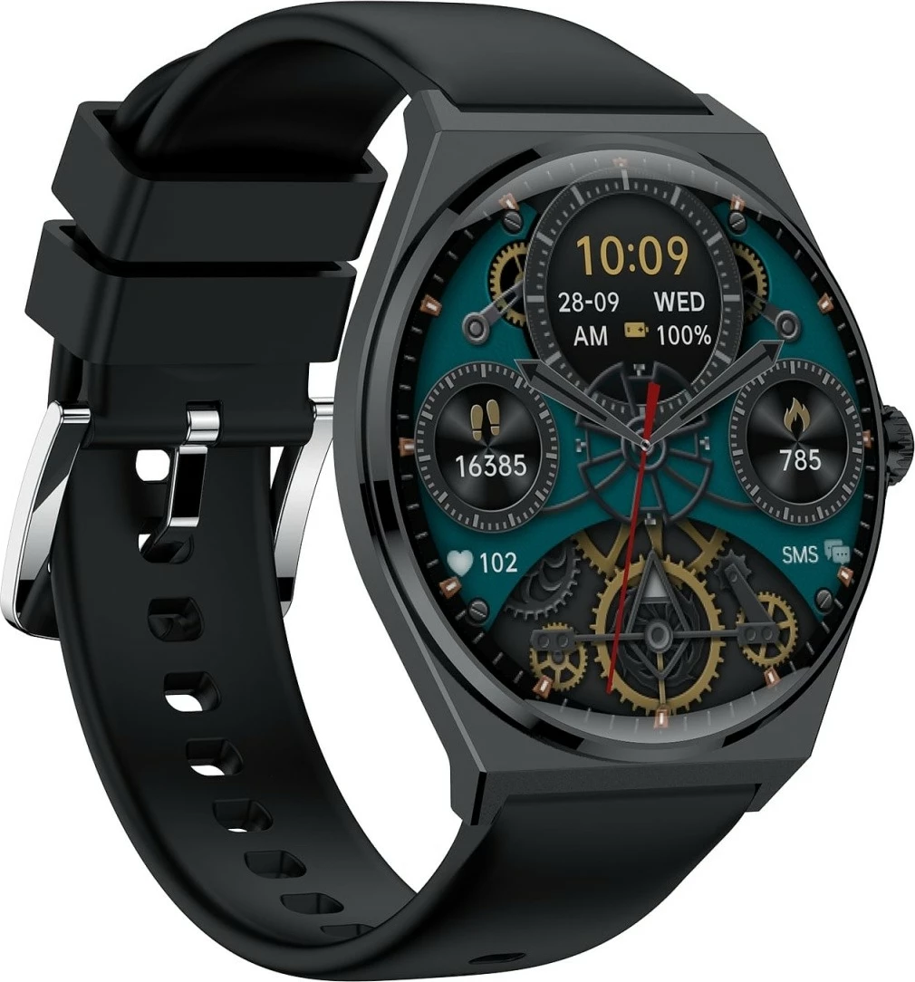 Smartwatch EcoWatch EW05, 1.43'' AMOLED, 200 mAh, i zi, set me rrip silikoni dhe metalik