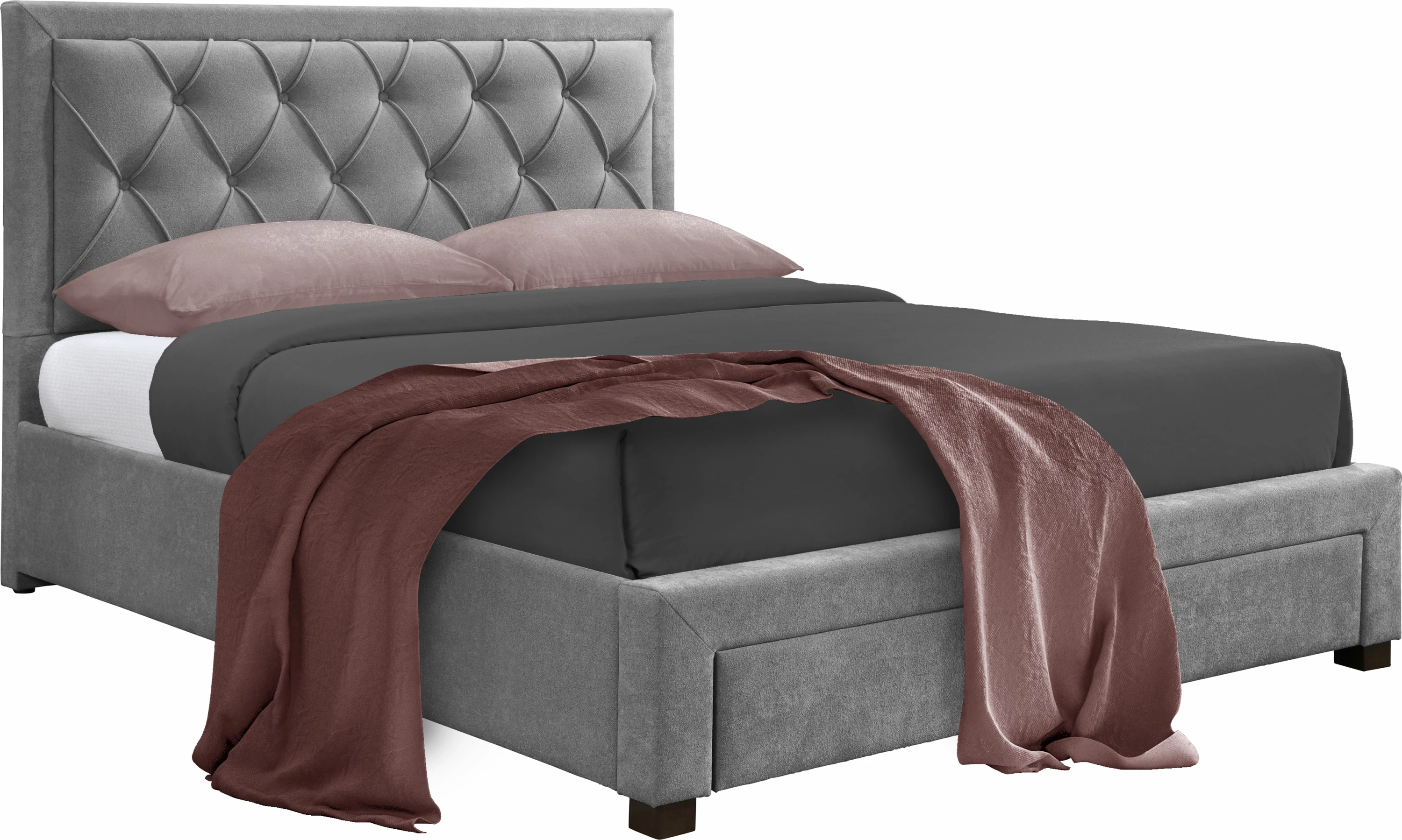 Krevat Noble për dyshek 160x200cm, ngjyrë gri e errët, 216.5x165x122