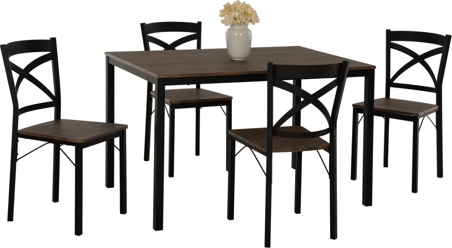 Tavolinë me karrige GOOSE 5 copë FH9530.01 MDF ngjyrë arre-metal ngjyrë zezë 120x80x75Hcm