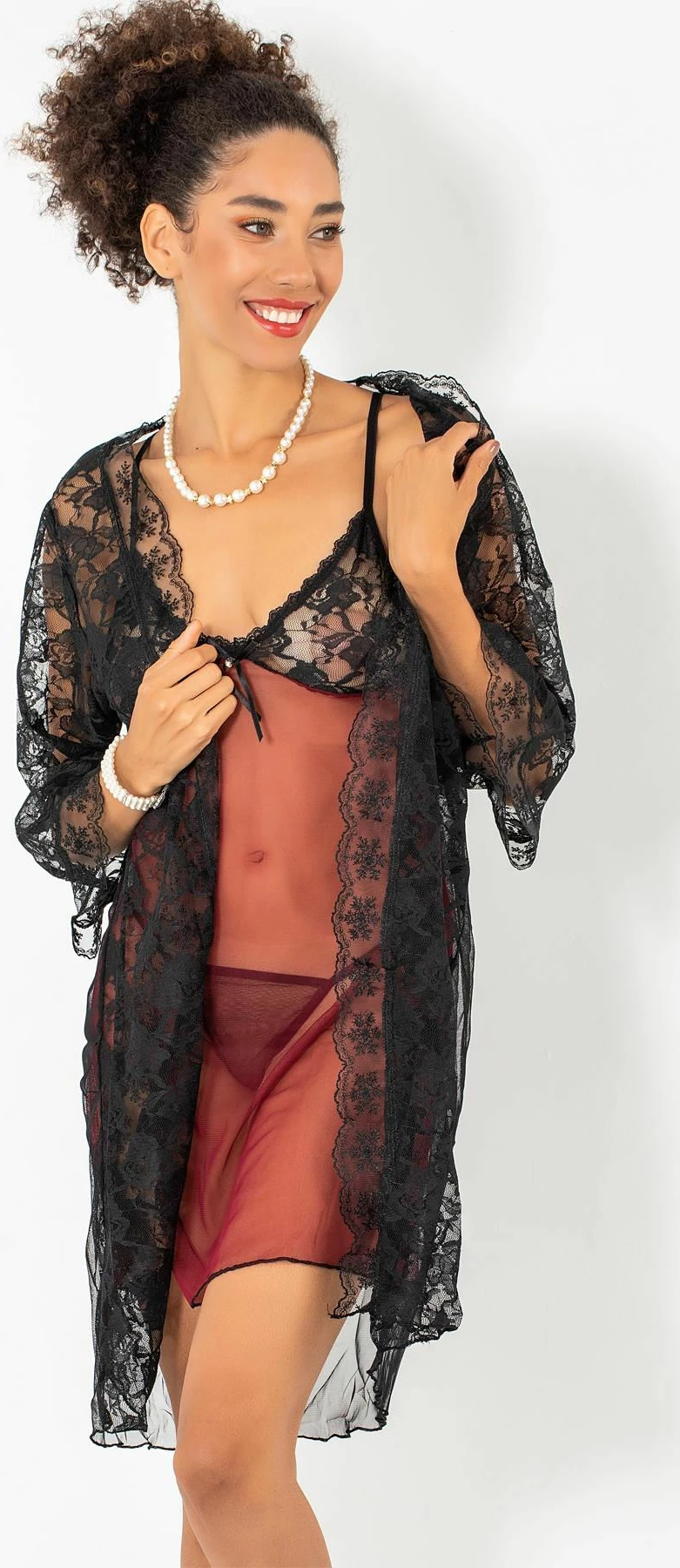 Set fustan nate me mëngjes, ngjyrë e kuqe Claret, Jumeon, 011-008004