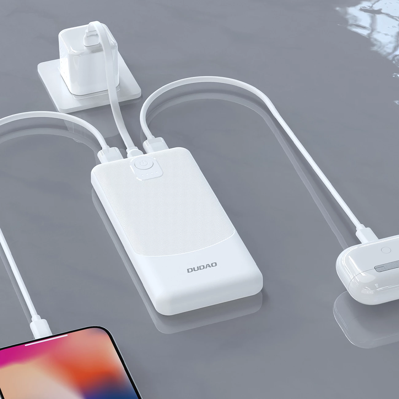 Powerbank Dudao K10, 10000mAh, 2x USB-A, USB-C, Bardhë