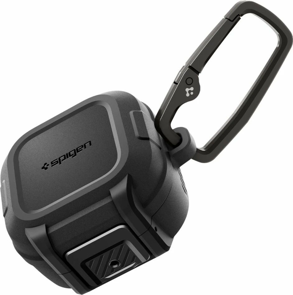 Mbështjellës i blinduar me kyçje Spigen Lock Fit për Samsung Galaxy Buds 4 / Buds 4 Pro, set me karabiner, Matte Black