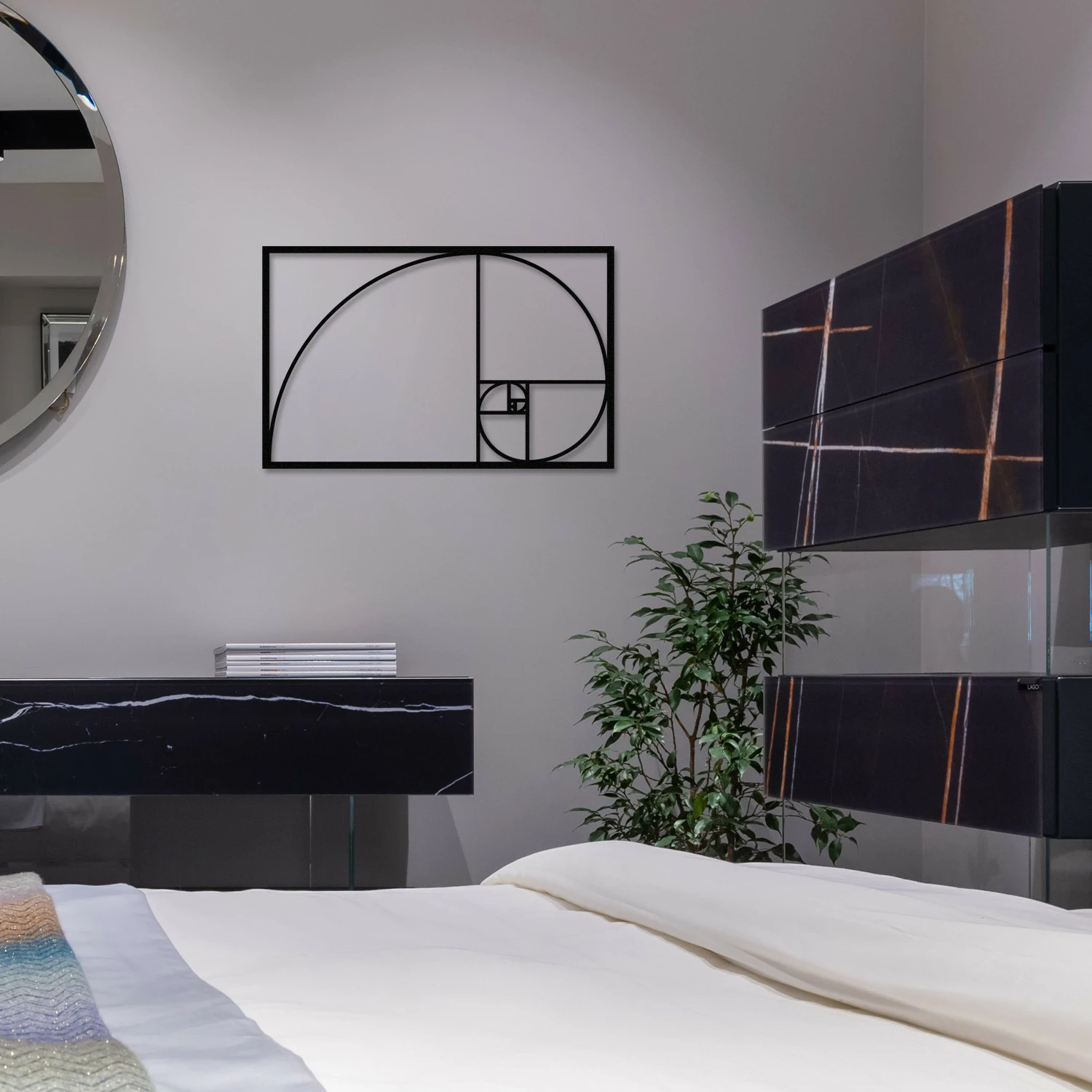 Aksesor dekorativ metalik për mur, Wallity, Golden Ratio, ngjyrë e zezë