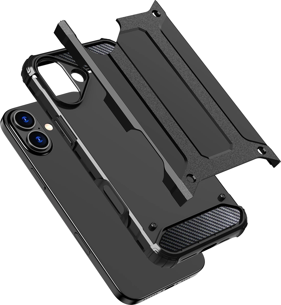 Mbështjellës Hurtel Hybrid Armor për iPhone 16 Plus, i zi