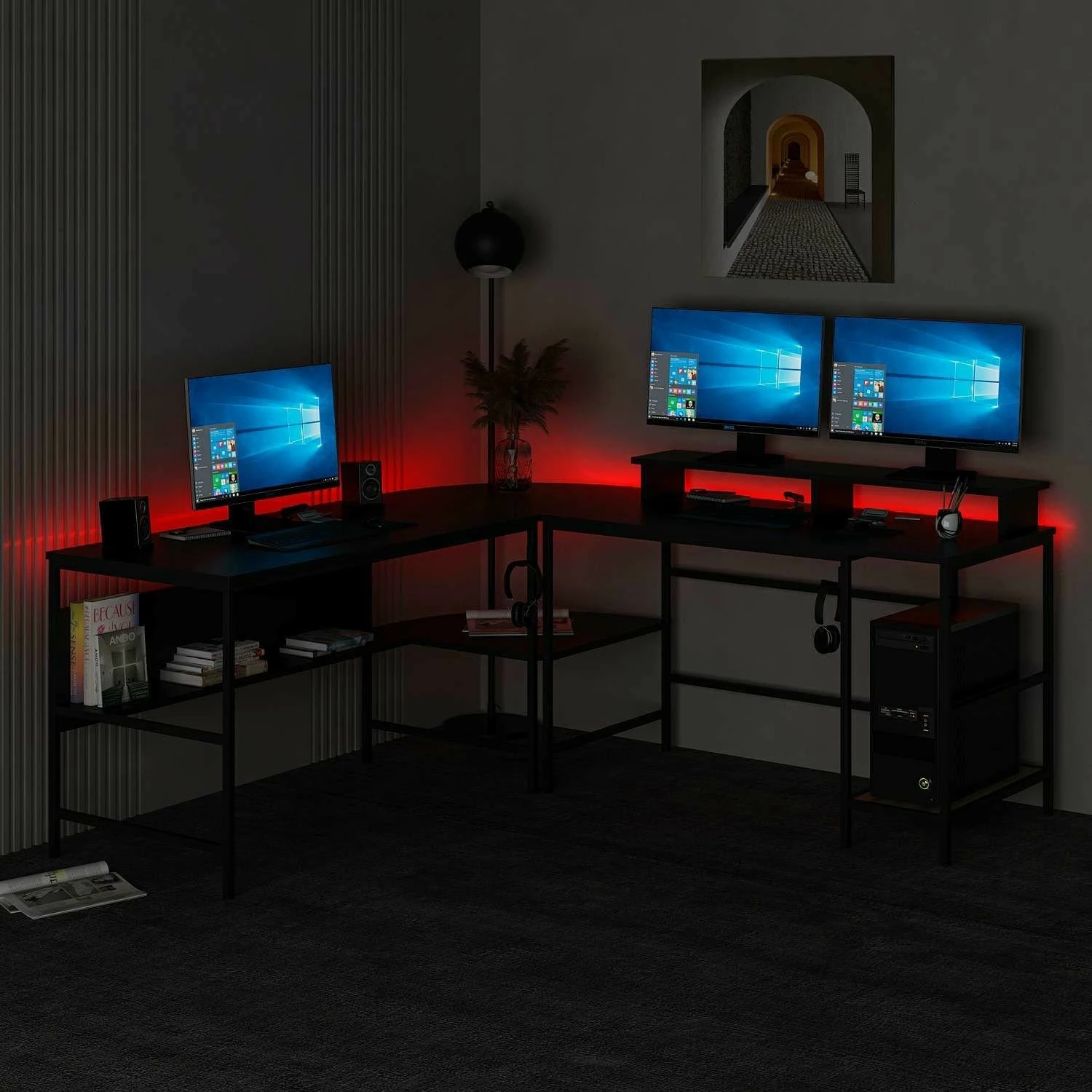 Tavolinë pune për studim, këndore, ngjyrë e zezë, Skye Decor Greta RGB - 8536