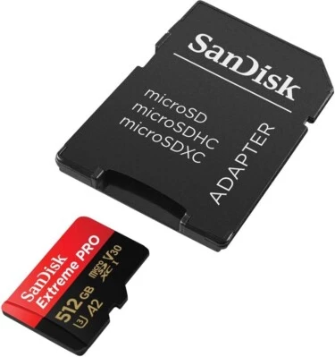 Kartë memorje microSDXC SANDISK Extreme PRO SDSQXCD-512G-GN6MA 512GB UHS-I A2 U3/V30 me adapter SD, e zezë/kuqe