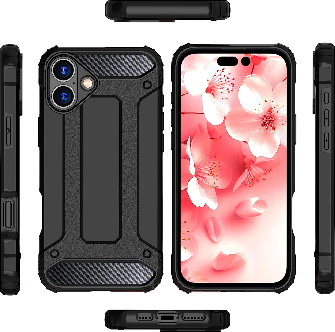 Mbështjellës Hurtel Hybrid Armor për iPhone 16 Plus, i zi