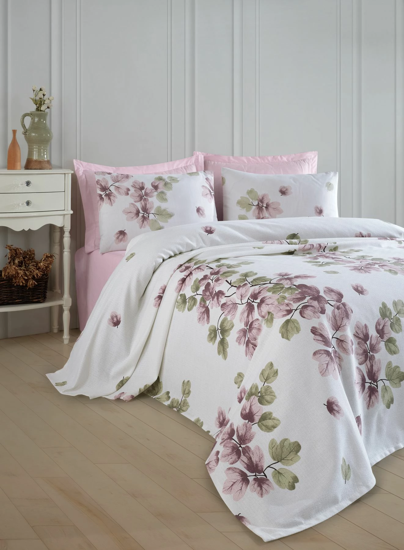 Set piké dopio, ngjyrë dusty rose, L'Essentiel Linge de Maison