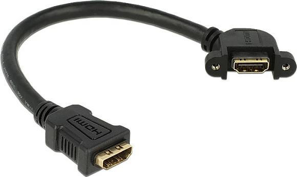 Kabllo zgjatëse HDMI DeLOCK 0.25m, HDMI femër-femër, këndore, e zezë