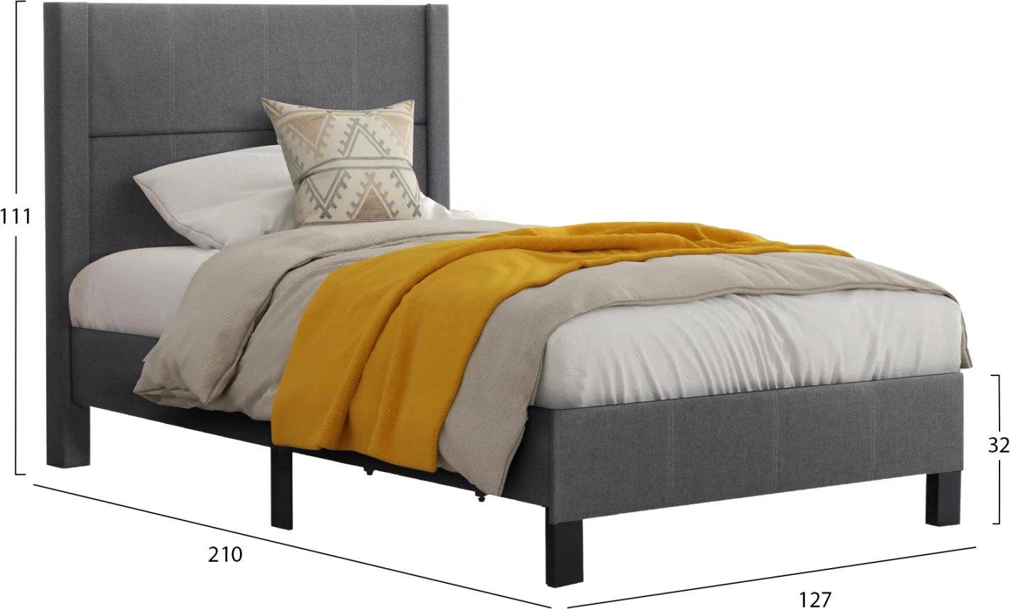 Krevati TRILLOP, pëlhurë gri, për dyshek njësh 120x200cm