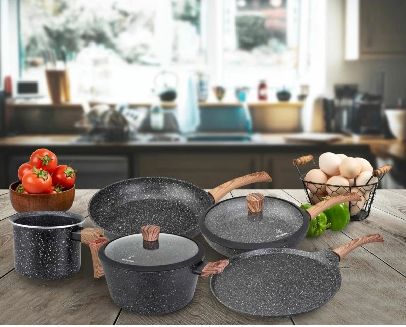 Set tenxhere alumini Westinghouse WCCS008506AMBB, 6 copë, ngjyrë e zezë me pika dhe dru