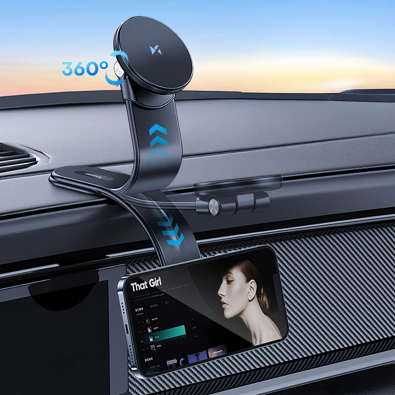 Mbajtës magnetik për makinë Wozinsky WCZ2Y2S me karikues wireless MagSafe 15W, i zi