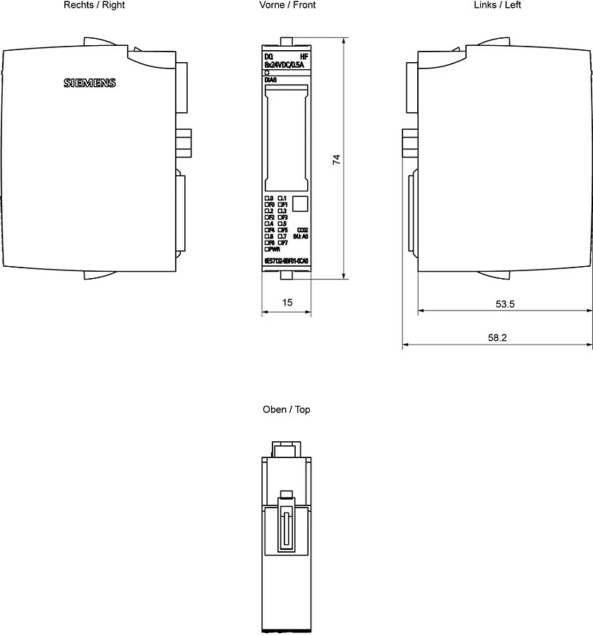Modul dalje digjitale PLC Siemens SIMATIC ET 200SP 6ES7132-6BF01-0CA0, DQ 8x24VDC 0.5A, gri